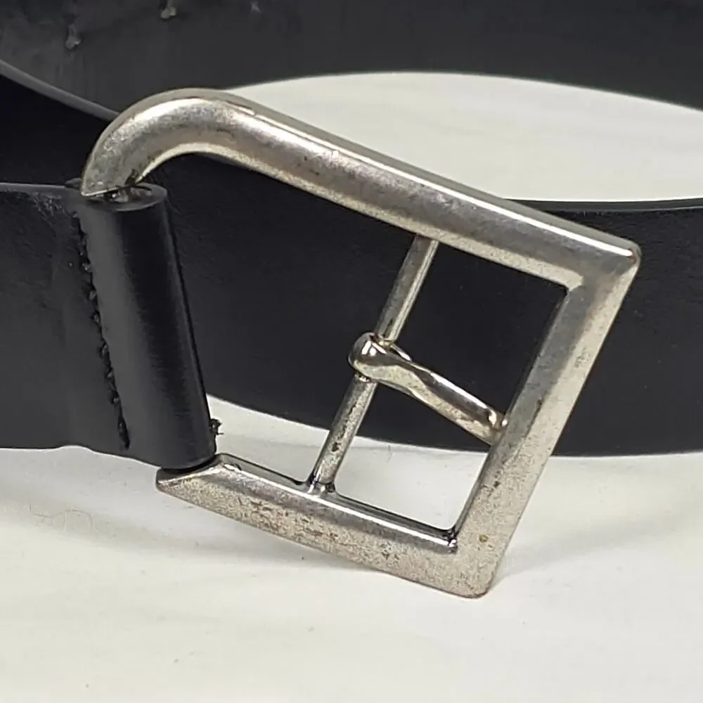 MNG (MANGO) GENUINE LEATHER BELT – BLACK/SILVER BUCKLE – WOMEN’S SIZE M (30–34
